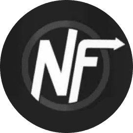 NF logo - white initials on black circular background, simple minimalist design for web
