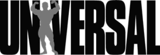 Universal Fitness Logo - Black Silhouette of Man with Arms Raised on White Background